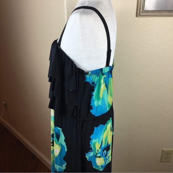 Style & Co Woman Sleeveless Ruffle Turquoise Floral Maxi Dress Size 2X - Picture 9 of 11